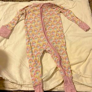 Little Sleepies Zippy PJ. Pink rainbow print 3-6m